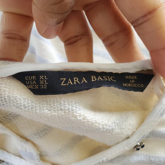 Zara Basic Cream Striped Rhinestone Accent Sweater Top XL - Picture 6 of 8